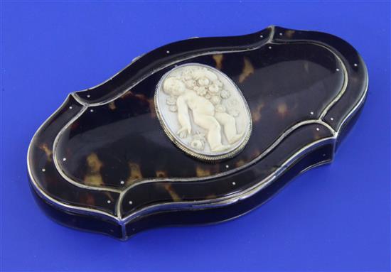 A late 19th/early 20th century Swiss? tortoiseshell mounted silver trinket box,